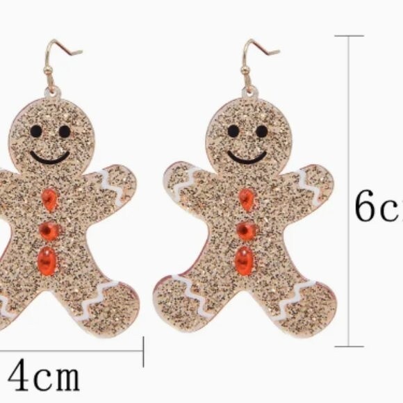 Christmas Glitter Gingerbread Man Drop Earrings - Picture 5 of 5